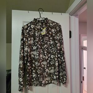 Anne Klein Black and Pink Floral Top